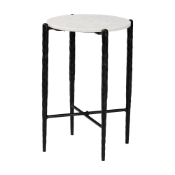 Baxton Studio Caledon Marble Side Table - Modern Rustic Accent Table with Hand-Forged Metal Frame for Living Room or Seating Areas, Round